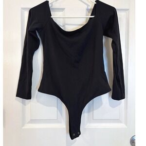BRAND NEW‎ Black Bodysuit Long Sleeve Square Neck Modern Minimalist Style Medium